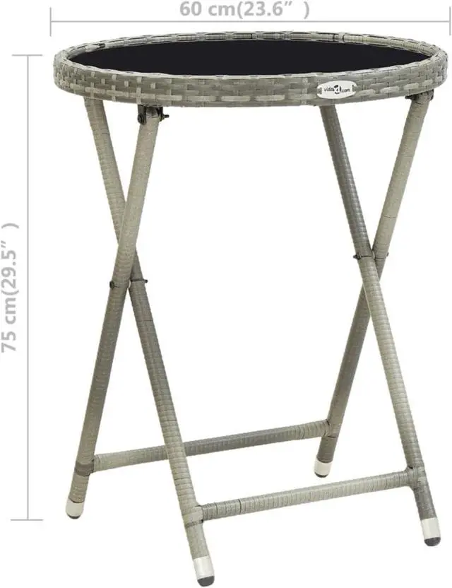 Alt view image 6 of 13 - vidaXL Tea Table Folding Garden Outdoor Table with Glass Top PE Rattan Gray