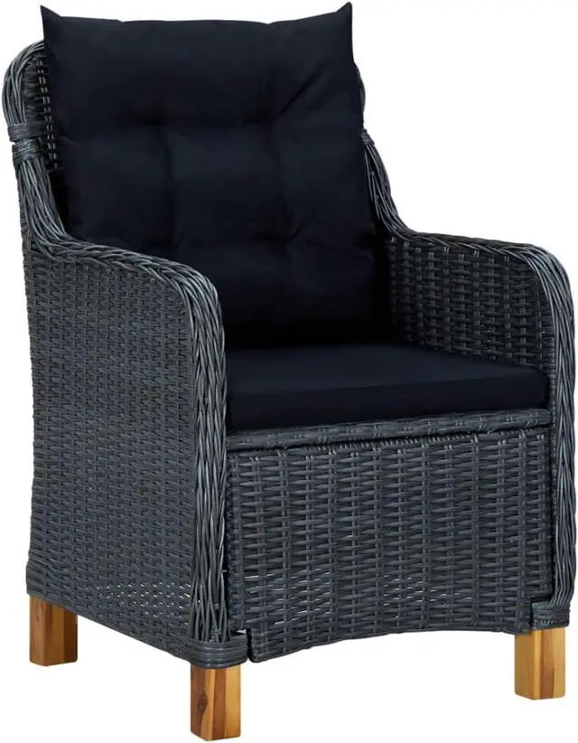Alt view image 3 of 13 - vidaXL 3 Piece Garden Lounge Set with Cushions Poly Rattan Dark Gray