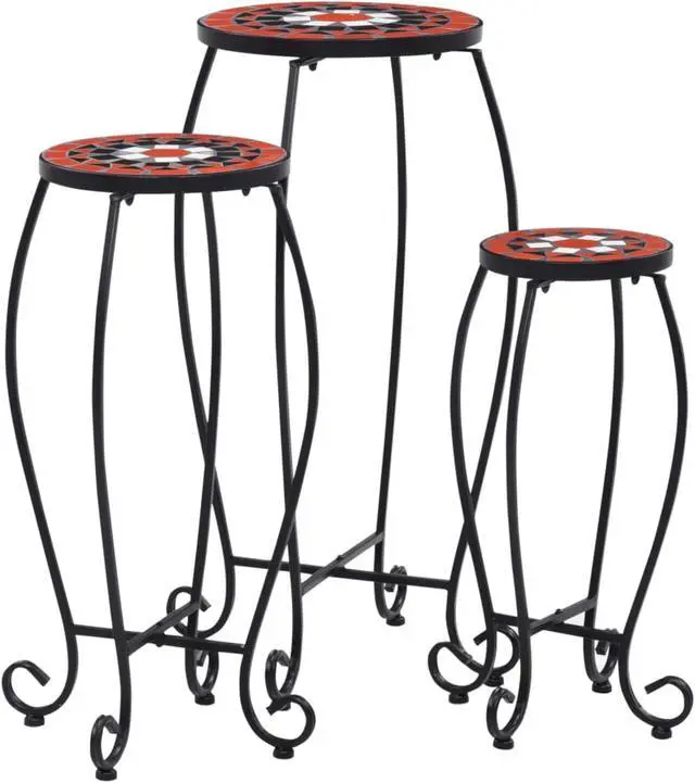 Alt view image 8 of 13 - vidaXL Plant Table 3 Pcs Flower Pot Stand for Patio Terracotta and White Ceramic