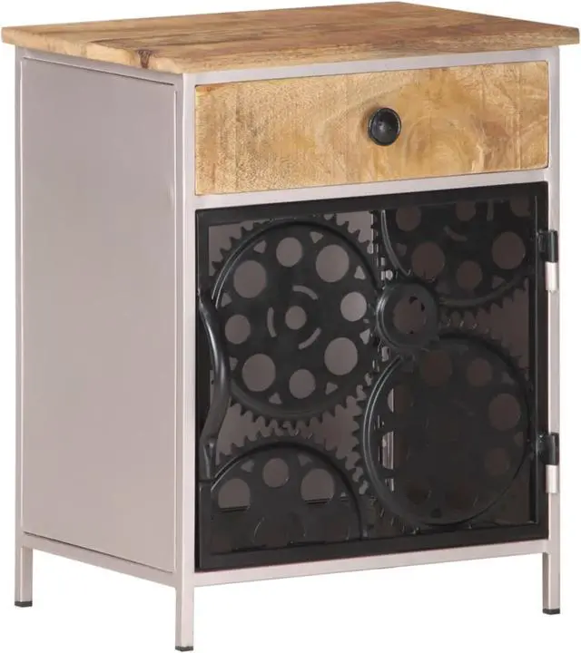Alt view image 8 of 13 - vidaXL Cabinet End Table with Real Bicycle Chain Wheel Design Rough Mango Wood