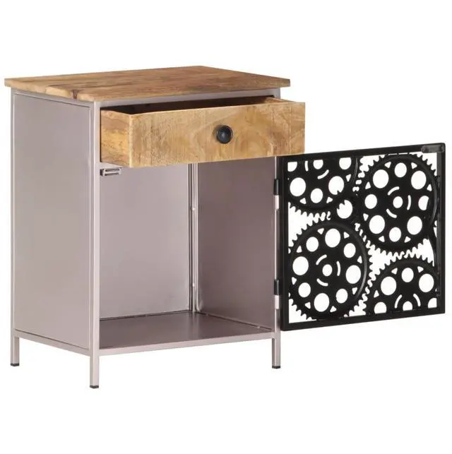 Alt view image 12 of 13 - vidaXL Cabinet End Table with Real Bicycle Chain Wheel Design Rough Mango Wood