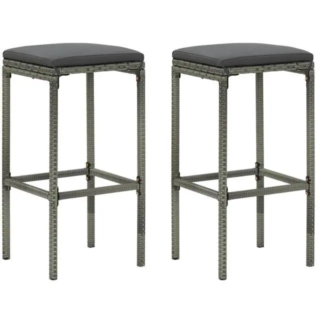Alt view image 14 of 14 - vidaXL Bar Stools Counter Height Stool with Cushion 2 Pcs Gray Poly Rattan
