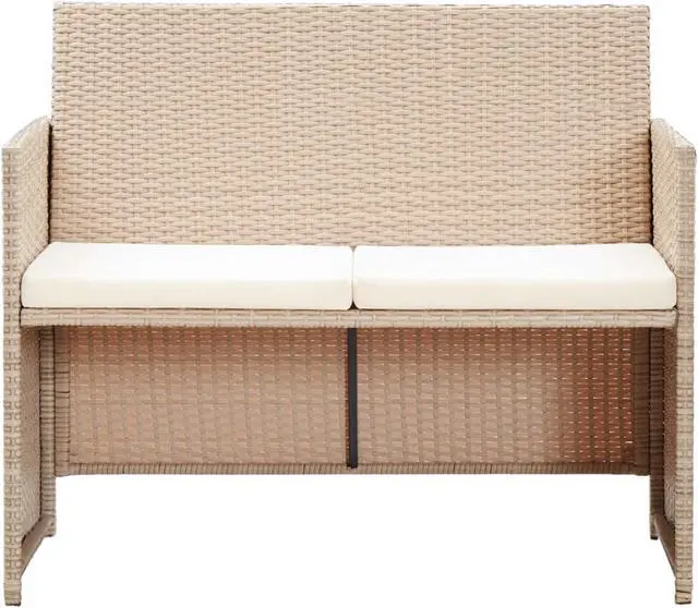 Alt view image 9 of 13 - vidaXL 2 Seater Sofa Couch with Cushions Patio Wicker Love Seat PE Rattan Beige
