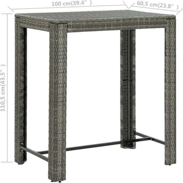 Alt view image 6 of 14 - vidaXL Patio Bar Table Outdoor Pub Table Bistro Counter Table PE Rattan Gray