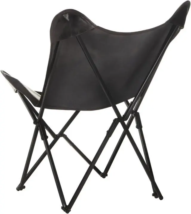 Alt view image 4 of 15 - vidaXL Foldable Butterfly Chair Black Real Leather