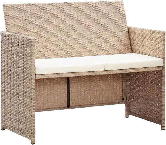 Alt view image 8 of 13 - vidaXL 2 Seater Sofa Couch with Cushions Patio Wicker Love Seat PE Rattan Beige