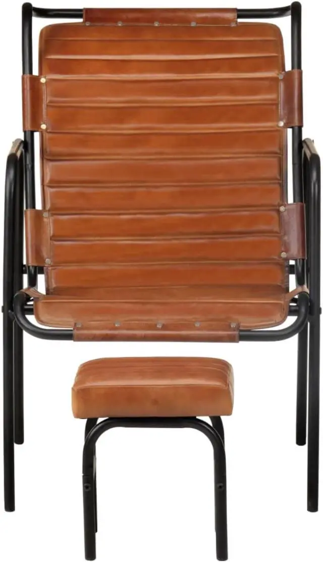 Alt view image 8 of 13 - vidaXL Armchair Accent Relaxing Armchair with a Footrest Brown Real Leather