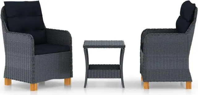 Main image of vidaXL 3 Piece Garden Lounge Set with Cushions Poly Rattan Dark Gray
