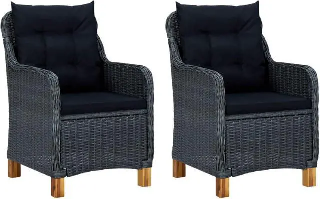 Alt view image 2 of 13 - vidaXL 3 Piece Garden Lounge Set with Cushions Poly Rattan Dark Gray