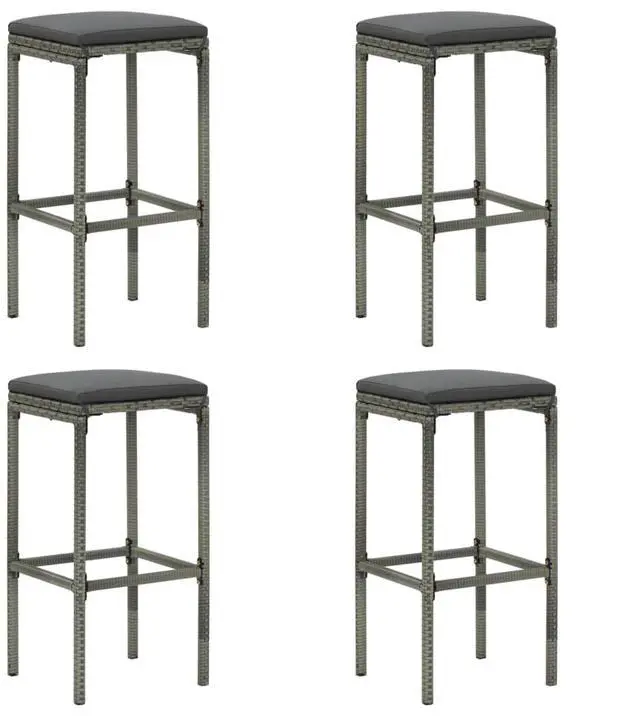 Alt view image 14 of 14 - vidaXL Bar Stools Counter Height Stool with Cushions 4 Pcs Gray Poly Rattan