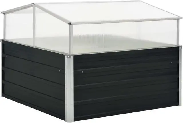 Alt view image 14 of 14 - vidaXL Cold Frame Raised Bed with Cover Greenhouse Anthracite Galvanized Steel