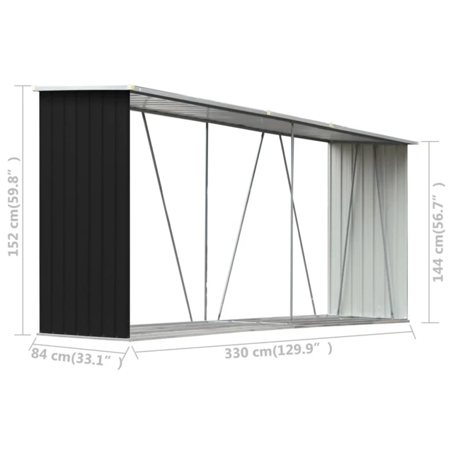 Alt view image 12 of 13 - vidaXL Log Storage Shed, Log Holder with Roof Anthracite Galvanized Steel 129.9"