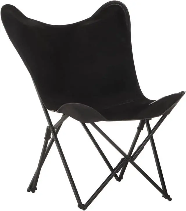 Main image of vidaXL Foldable Butterfly Chair Black Real Leather