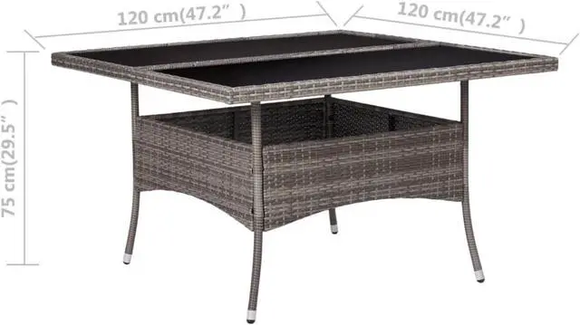 Alt view image 4 of 10 - vidaXL Patio Dining Table Garden Furniture for Front Porch PE Rattan Gray