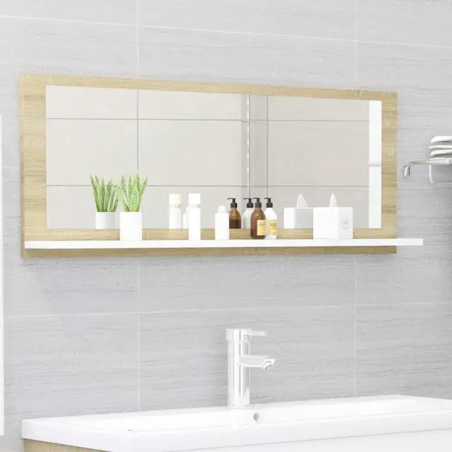 Alt view image 8 of 13 - vidaXL Mirror Wall Mounted Bath Mirror White and Sonoma Oak Engineered Wood