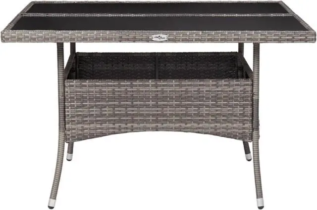Alt view image 2 of 10 - vidaXL Patio Dining Table Garden Furniture for Front Porch PE Rattan Gray