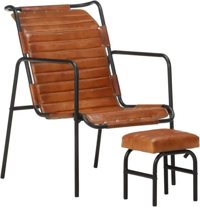 Alt view image 7 of 13 - vidaXL Armchair Accent Relaxing Armchair with a Footrest Brown Real Leather