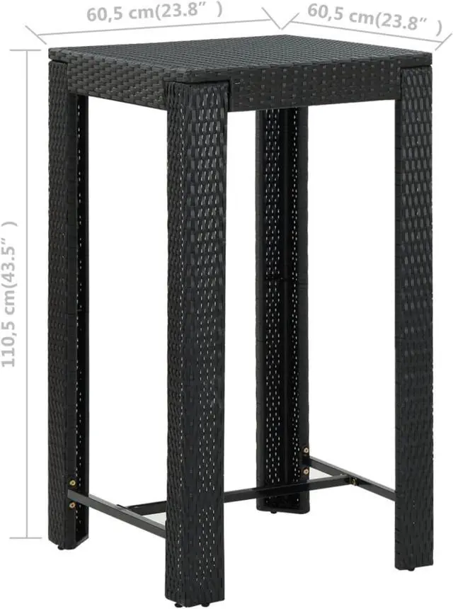 Alt view image 5 of 11 - vidaXL Bar Table Outdoor Pub Table Bistro Counter Height Table PE Rattan Black