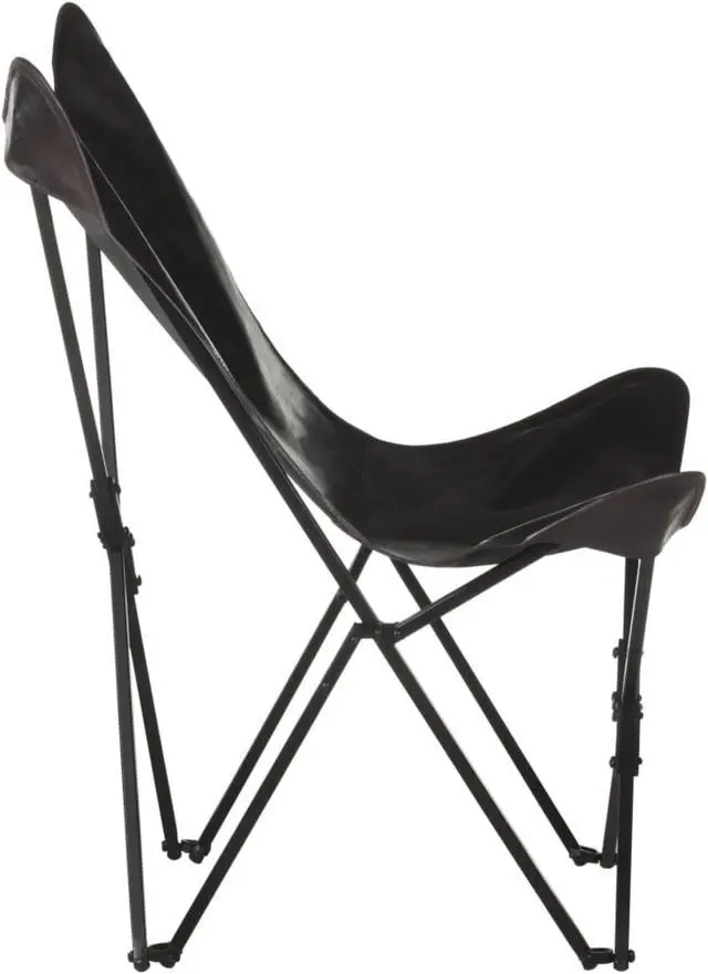 Alt view image 3 of 15 - vidaXL Foldable Butterfly Chair Black Real Leather