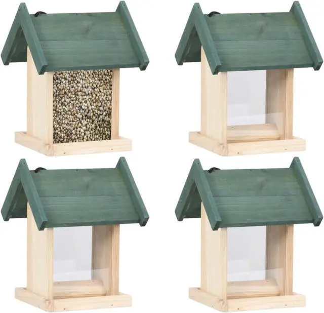Alt view image 6 of 17 - vidaXL Bird Feeder 4 Pcs Wooden Garden Bird Feeder with Stand Solid Wood Fir