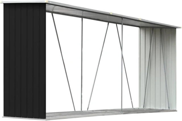 Alt view image 8 of 13 - vidaXL Log Storage Shed, Log Holder with Roof Anthracite Galvanized Steel 129.9"