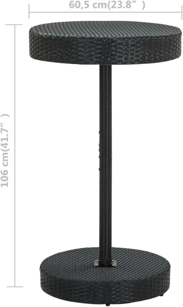 Alt view image 5 of 11 - vidaXL Patio Table Black 23.8" Poly Rattan Outdoor Garden Coffee Tea Table