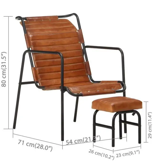 Alt view image 12 of 13 - vidaXL Armchair Accent Relaxing Armchair with a Footrest Brown Real Leather