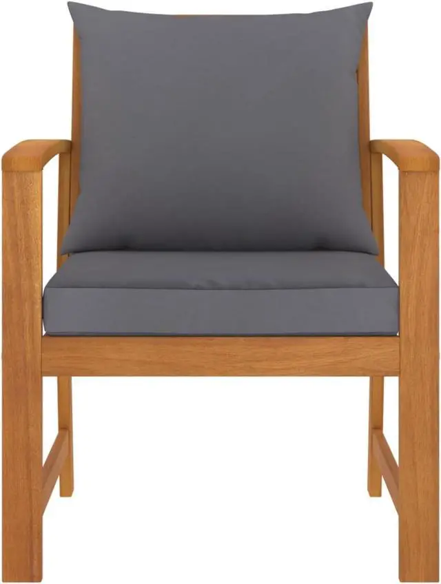 Alt view image 8 of 13 - vidaXL Patio Chairs 2 Pcs Dining Chair with Dark Gray Cushion Solid Wood Acacia