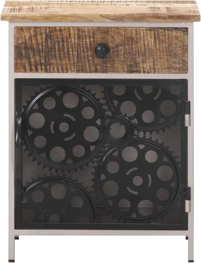 Alt view image 11 of 13 - vidaXL Cabinet End Table with Real Bicycle Chain Wheel Design Rough Mango Wood