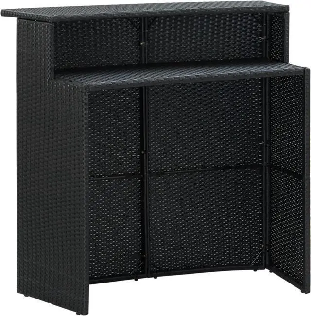 Alt view image 14 of 14 - vidaXL Patio Bar Table Outdoor Counter Pub Table with 2 Shelves PE Rattan Black