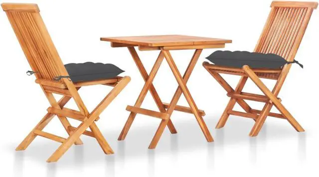 Main image of vidaXL 3 Piece Bistro Set with Anthracite Cushions Solid Teak Wood