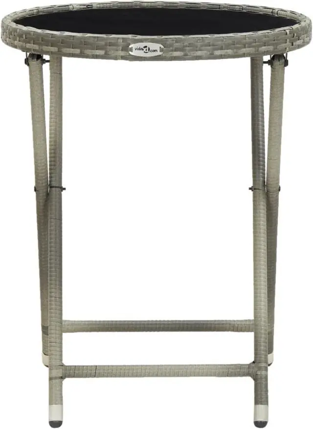 Alt view image 3 of 13 - vidaXL Tea Table Folding Garden Outdoor Table with Glass Top PE Rattan Gray