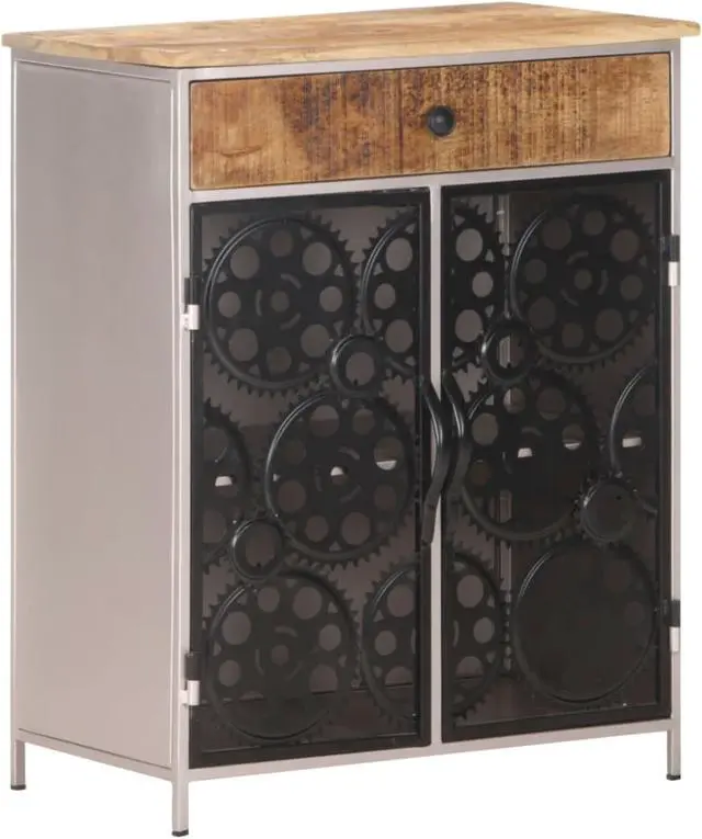 Alt view image 8 of 13 - vidaXL Sideboard Storage Sideboard Cabinet for Entryway Rough Mango Wood & Iron