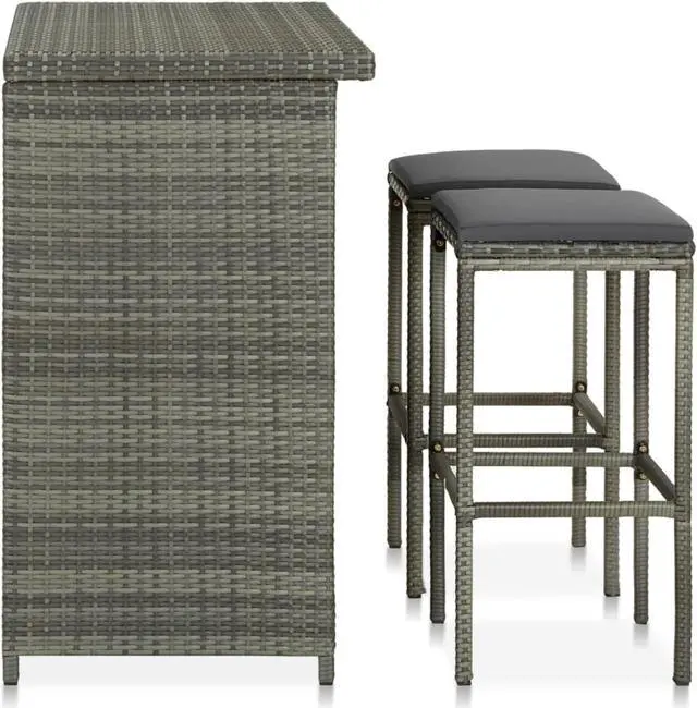 Alt view image 11 of 13 - vidaXL Bar Set 3 Piece High Top Counter Height Table Set Poly Rattan Gray