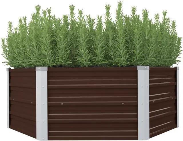 Alt view image 7 of 13 - vidaXL Raised Garden Bed Brown Galvanized Steel Planter Flower Box Outdoor