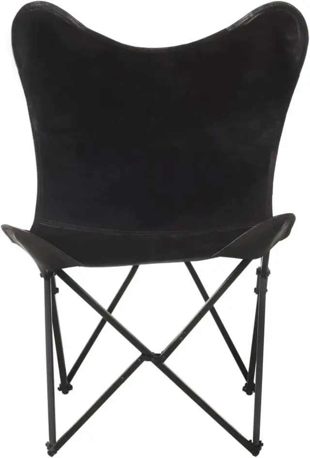 Alt view image 2 of 15 - vidaXL Foldable Butterfly Chair Black Real Leather