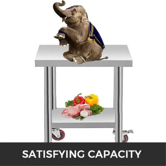 Alt view image 4 of 11 - VEVOR 30"x18" Kitchen Work Table With Wheels Shelving Rolling Adjustable Undershelf