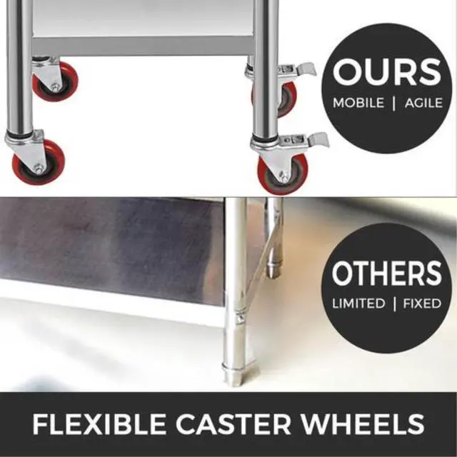 Alt view image 3 of 11 - VEVOR 30"x18" Kitchen Work Table With Wheels Shelving Rolling Adjustable Undershelf