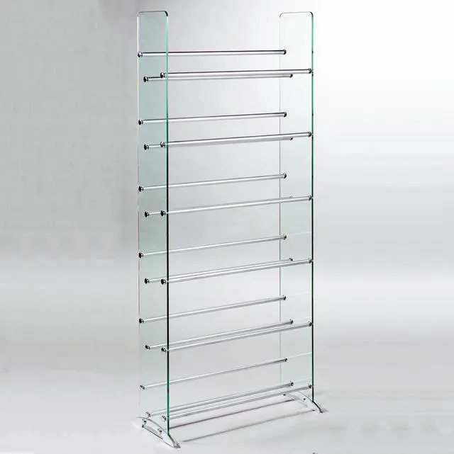 Alt view image 3 of 4 - Clear glass CD/DVD rack, 6 shelves in brushed silver/chrome caps