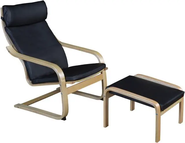 Main image of Niche Mia Bentwood Reclining Chair and Ottoman- Natural/ Black Leather