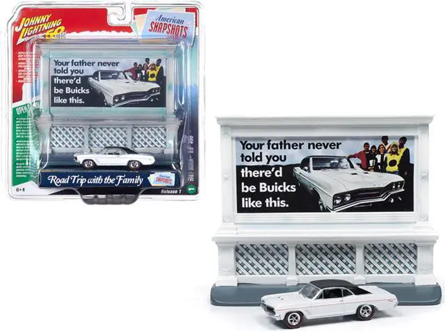 Alt view image 4 of 9 - 1967 Buick GS 400 White with "Buick" City Billboard "Johnny Lightning 50th Anniv." 1/64 Diecast Car by Johnny Lightning