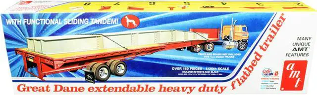 Alt view image 3 of 6 - Skill 3 Model Kit Great Dane Extendable Heavy Duty Flat Bed Trailer with Functional Sliding Tandem 1/25 Scale Model by AMT