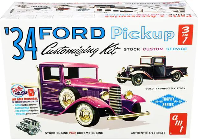 Alt view image 2 of 6 - Skill 2 Model Kit 1934 Ford Pickup Truck 3 in 1 Kit "Trophy Series" 1/25 Scale Model by AMT