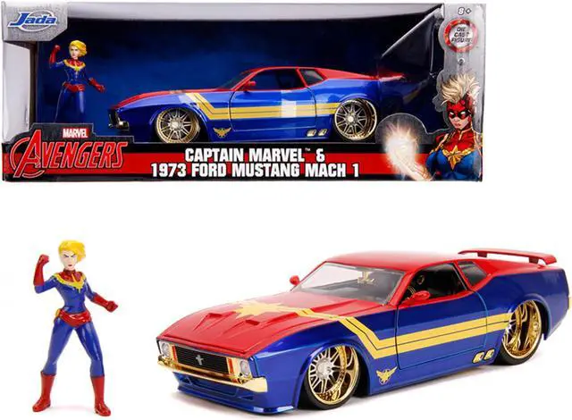 Alt view image 5 of 6 - 1973 Ford Mustang Mach 1 with Captain Marvel Diecast Figurine "Avengers" "Marvel" Series 1/24 Diecast Model Car by Jada