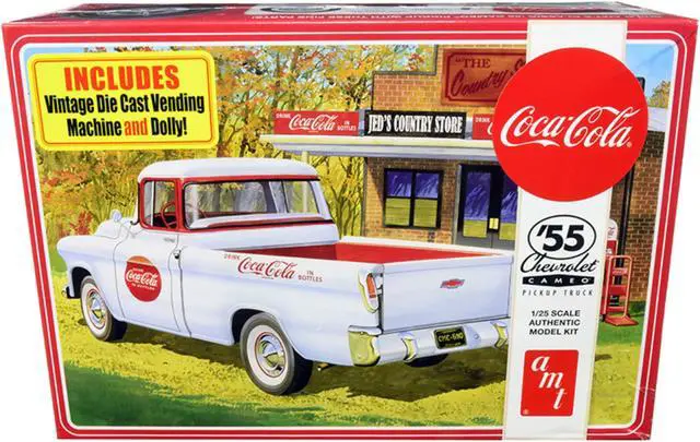 Alt view image 7 of 8 - Skill 3 Model Kit 1955 Chevrolet Cameo Pickup Truck "Coca-Cola" w/Vintage Vending Machine & Dolly 1/25 Scale Model AMT