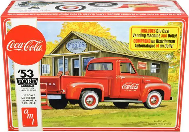 Alt view image 2 of 7 - Skill 3 Model Kit 1953 Ford F-100 Pickup Truck "Coca-Cola" with Vending Machine and Dolly 1/25 Scale Model by AMT