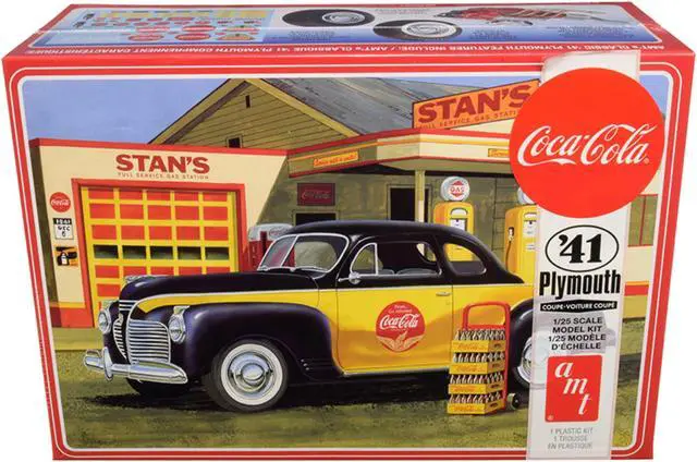Alt view image 2 of 6 - Skill 3 Model Kit 1941 Plymouth Coupe with 4 Bottle Crates "Coca-Cola" 1/25 Scale Model by AMT