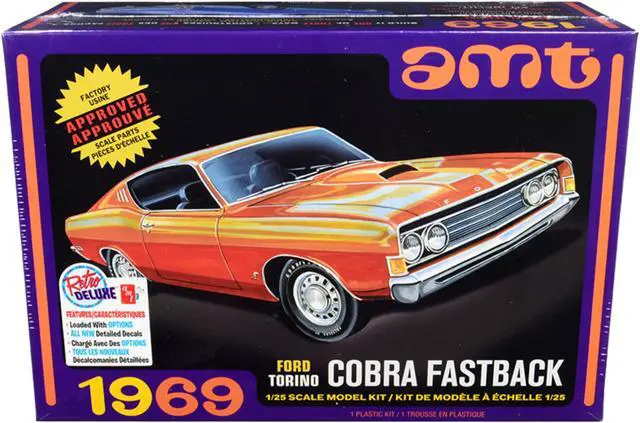 Alt view image 2 of 6 - Skill 2 Model Kit 1969 Ford Torino Cobra Fastback 3-in-1 Kit 1/25 Scale Model by AMT