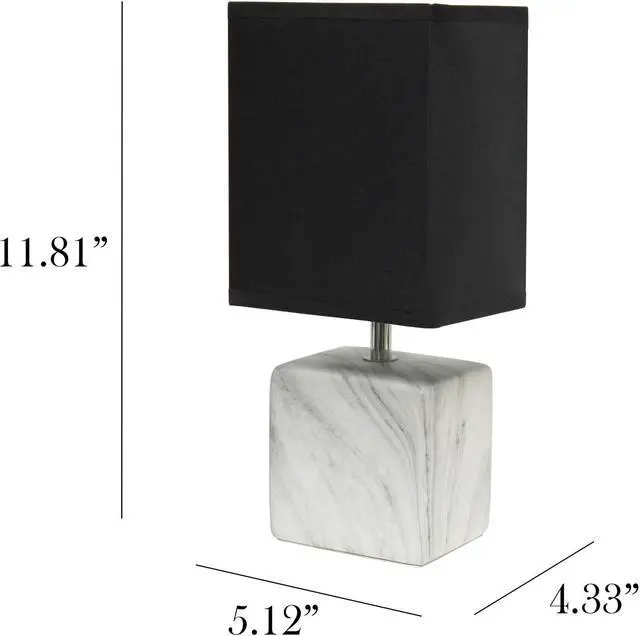 Alt view image 10 of 14 - Simple Designs Petite Marbled Ceramic Table Lamp with Fabric Shade, White with Black Shade