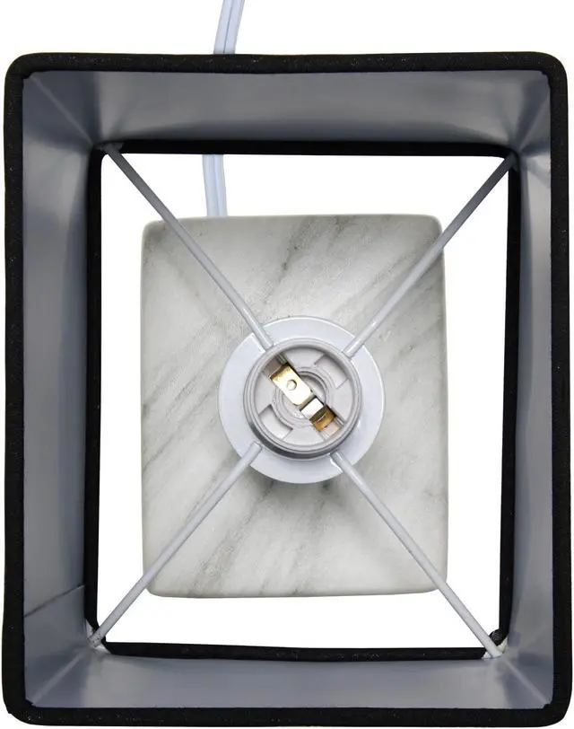 Alt view image 13 of 14 - Simple Designs Petite Marbled Ceramic Table Lamp with Fabric Shade, White with Black Shade